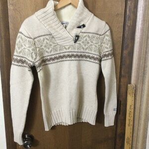 The North Face Cream and Brown Cowl Neck Sweater